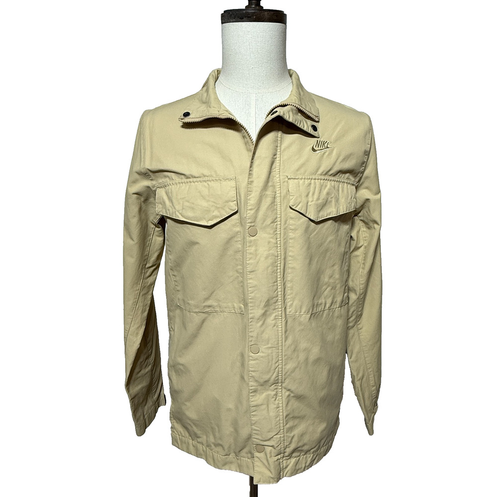Nike Jacket Mens Medium Cream Woven Military Field Style M65‎ Snap Front Pockets